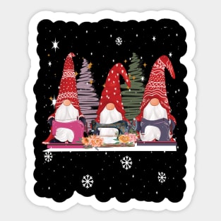 Sewing gnomes three quilting gnomes christmas gift Sticker